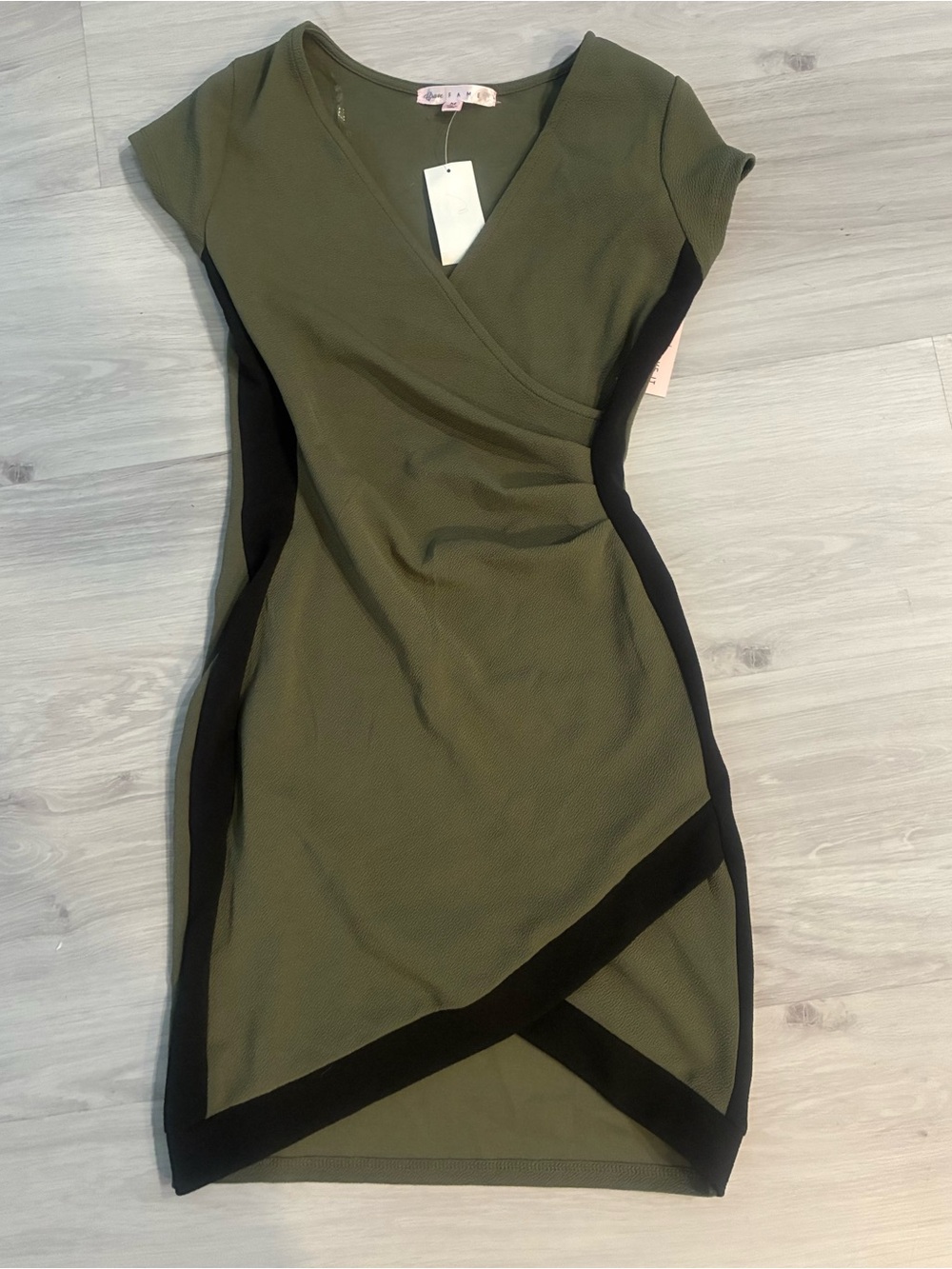 Crave Fame Olive‎ Green and Black Wrap-Panel Sheath Mini Dress